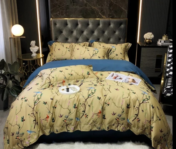 4pc 100% Egyptian Cotton Queen Spring Duvet Cover Set w/ Fitted Sheet